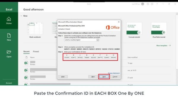 Microsoft office Windows Activation Service for Phone Activation Method Get Confirmaiton ID